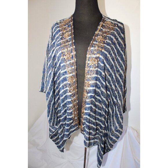 NWT Soft Surrounding Kimono Sequins & Beaded Open Front Sheer L/XL Floral Boho - Picture 1 of 8